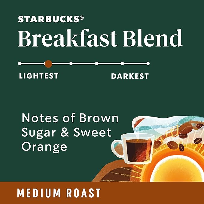 Starbucks K-Cup Coffee Pods Medium Roast Hot or Iced Coffee Breakfast Blend 40 Keurig Pods