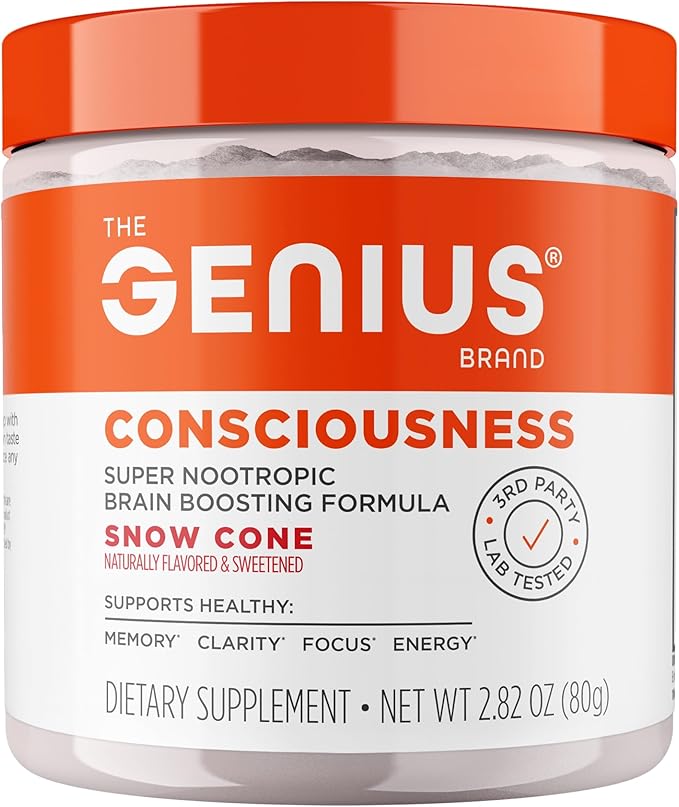 The Genius Brand Genius Consciousness - All-in-One Brain Health Supplement for Clarity - Supports Concentration Creative Thinking Energy &amp Memory - Powered by Nootropics - 15 Servings - Snow Con