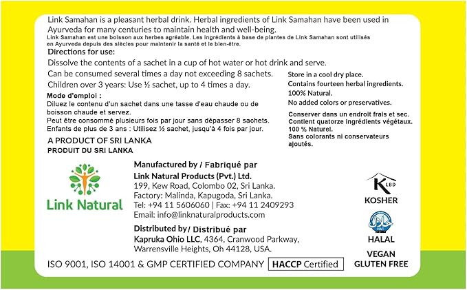 SAMAHAN Ayurvedic Herbal Tea Packets - Sri Lankan Ceylon Blend with 14 Natural Herbs Including Ginger Black Pepper &amp More Herbal Tea Bags for Wellness Relaxation &amp Daily Comfort - 50 Count