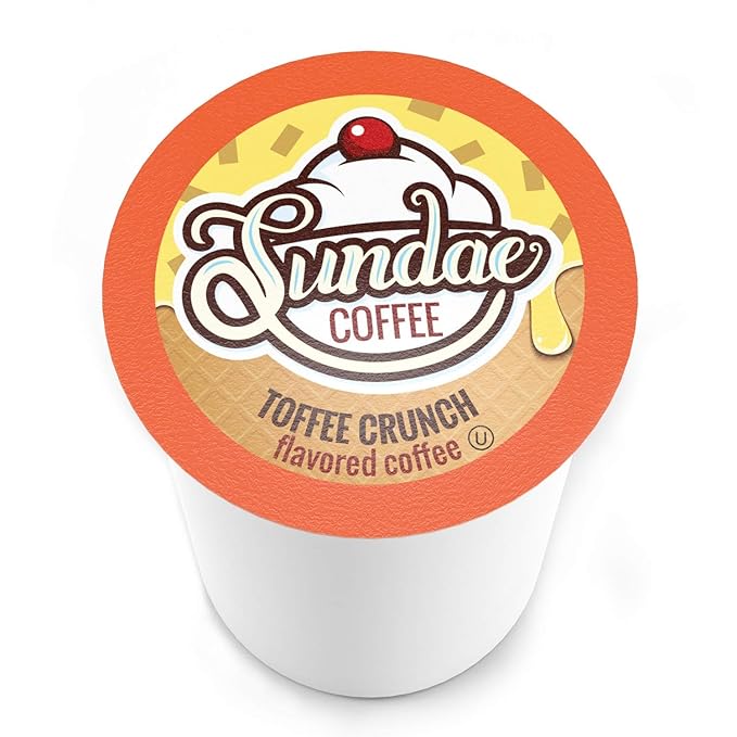 Sundae Ice Cream Flavored Coffee Pods Compatible with 2.0 Keurig K-Cup Brewer (Toffee Crunch) 48 Count