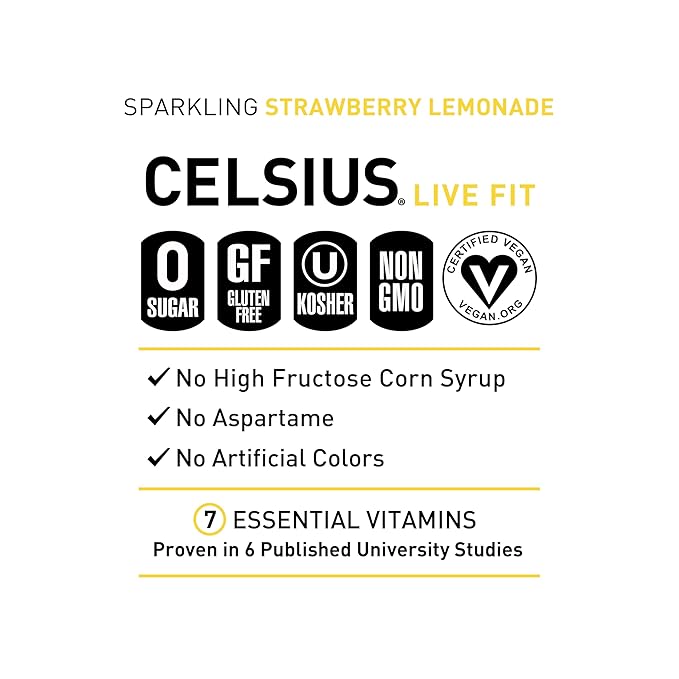 CELSIUS Sparkling Strawberry Lemonade Functional Essential Energy Drink 12 Fl Oz (Pack of 12)