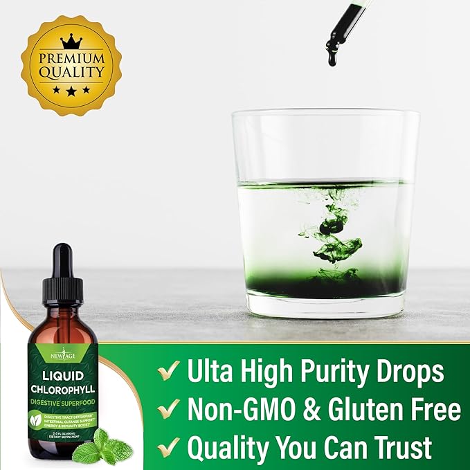 NEW AGE Chlorophyll Liquid Drops - Natural Concentrate – Energy Booster Digestion and Immune System Supports Internal Deodorant Liver Function - (2 Fl Oz (Pack of 4))