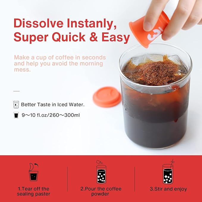 SATURNBIRD Specialty Coffee Instant Cold Brew Medium Roast 100% Arabica Powder Enjoy Hot/Cold 24 Single Serves for Camping Traveling Home Office(NO.3)