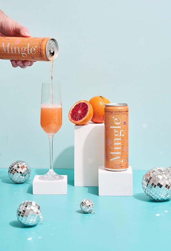 Mingle Mocktails Blood Orange Elderflower Mimosa Non Alcoholic Drinks Alcohol Alternative Pre-Mixed Drinks Real Juice Canned Mocktails or Cocktail Drink Mixer Gluten Free Vegan 24 Pack 12 fl oz