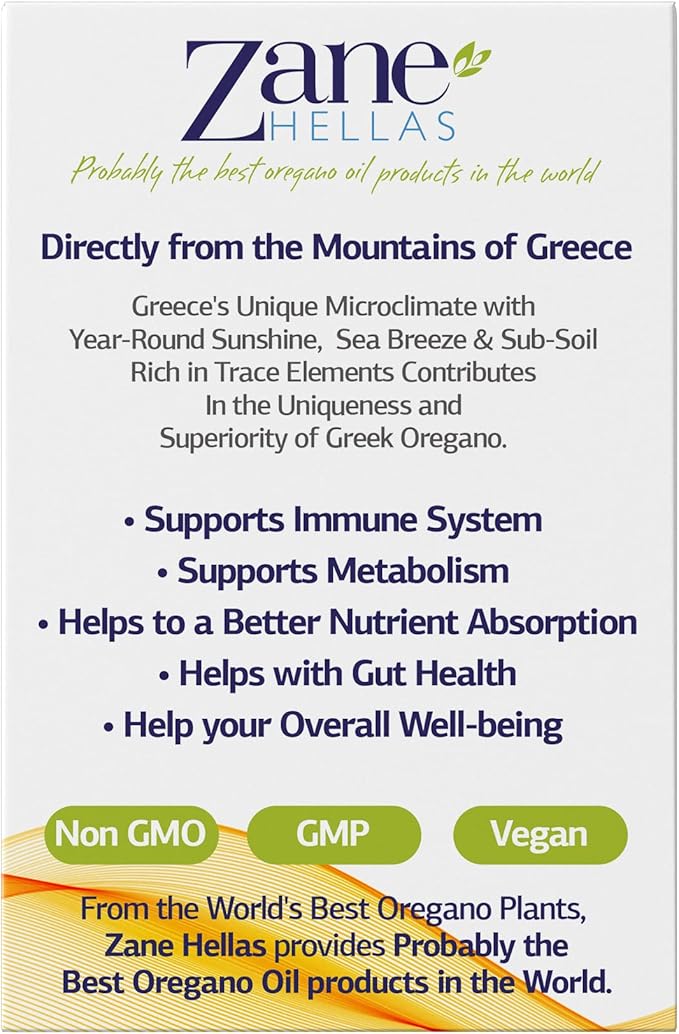 Zane Hellas 190 mg Oregano Oil-164 mg Carvacrol per Serving-4 Drops Daily. 100% Greek Undiluted Oil of Oregano. 86%-90% Min Carvacrol. Probably The Best Oregano Oil in The World. 1 fl. oz.- 30ml