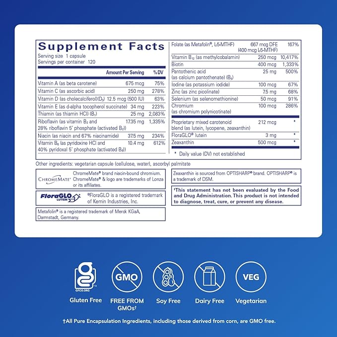 Pure Encapsulations Multi T/D - Multivitamin &amp Mineral Supplement - for Daily Wellness Cardiovascular &amp Immune Health* - Rich in Vitamins &amp Minerals - Gluten Free &amp Vegetarian - 120 C