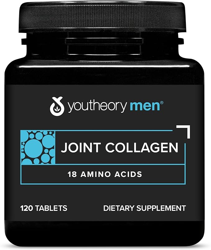 Youtheory Men’s Joint Collagen - Hydrolyzed Collagen Peptides Capsules - with Amino Acids &amp Natural Ingredients - Supports Muscle &amp Joint Health* - 120 Tablets (60-Day Supply)