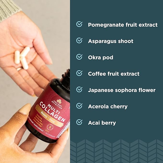 Ancient Nutrition Multi Collagen Capsules 90 Count + Multi Collagen Capsules Beauty &amp Sleep 90 Count