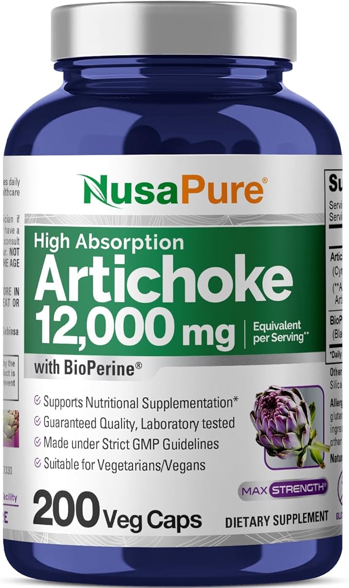 NusaPure Artichoke 20:1 Extract 600 mg Equivalent to 12000mg 200 Veggie caps (Non-GMO Gluten Free)
