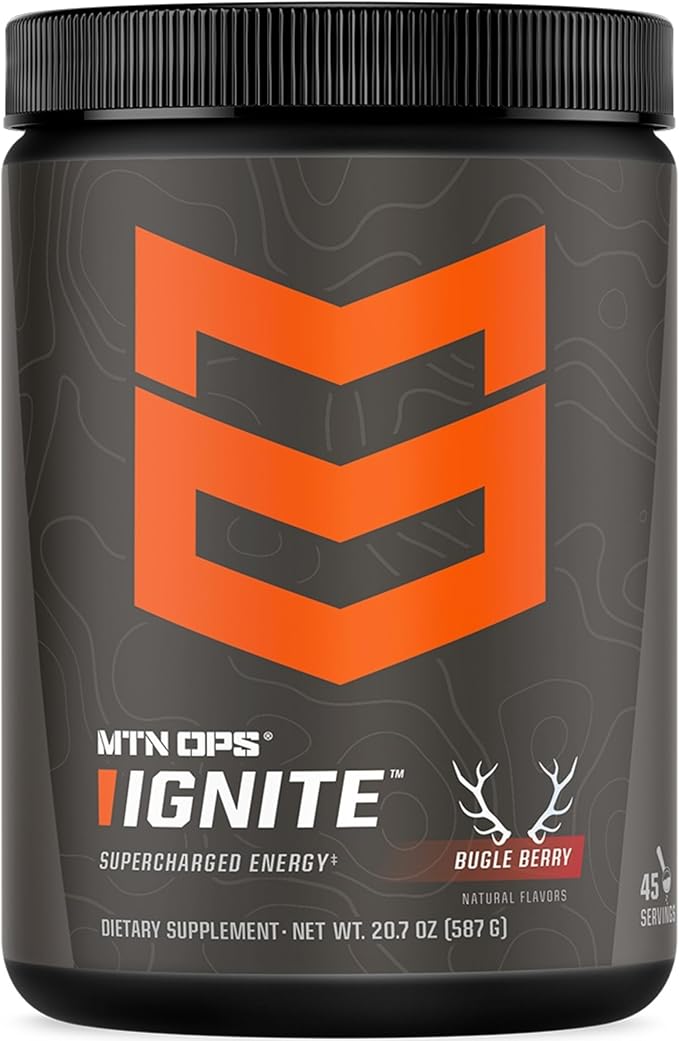 MTN OPS Ignite Energy Drink Powder Gluten Free Nootropic Supplement Drink Mix L Arginine L Citrulline Caffeine &amp Nootropic Sugar Free Drink Mix 45 Servings Bugle Berry