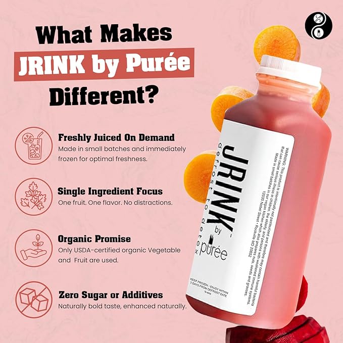 JRINK by Purée Raw Beet Juice Cold Pressed OrganicFruit and Vegetable Drink Stamina and Energy Boost Cleanse Gluten Free Healthy Cleanse with Ginger Blend 16 fl oz Bottles Pack of 18