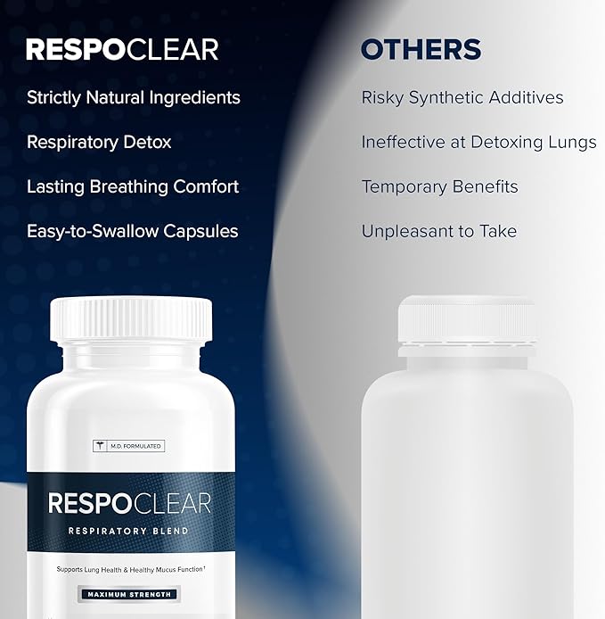 RespoClear (60 Caps): Respiratory Lung Health &amp Sinus Support Supplement - NAC Elderberry &amp Quercetin - Lung Detox for Smokers &amp The Pollution-Conscious - GMO-Free &amp Made in USA
