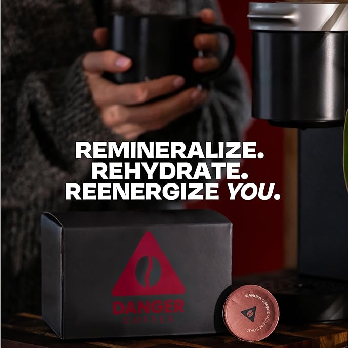 Danger Coffee by Dave Asprey Remineralized Mold Free &amp Lab Tested Compostable Pods | Medium Roast 12 Pods