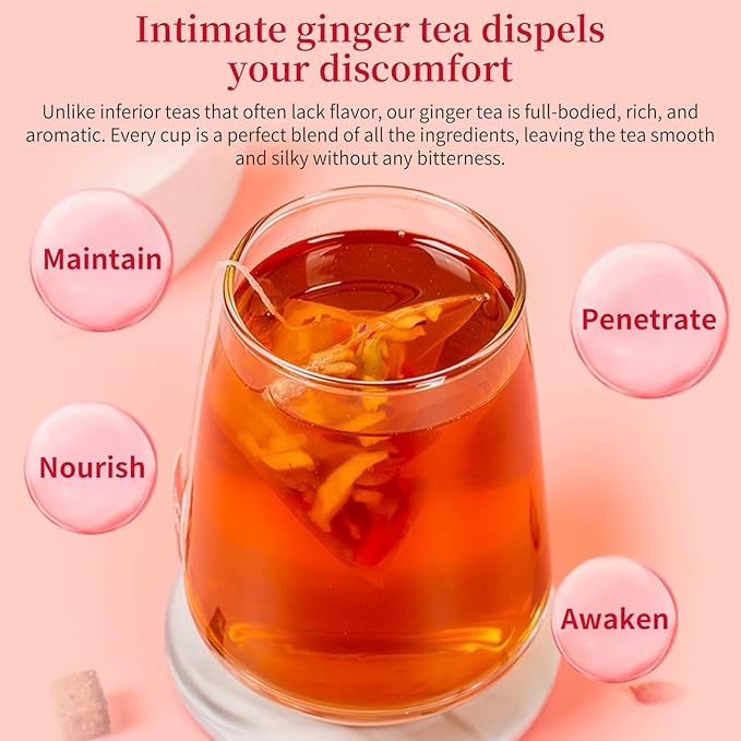 CHADUO Brown Sugar Ginger Tea 12.68oz/ 30 Bags Rose Ginseng Tea With Red Date Brown Sugar Ginger Longan Wolfberry Handmade With Ancient Craftsmanship 红糖姜茶 红参桂圆黑糖姜茶