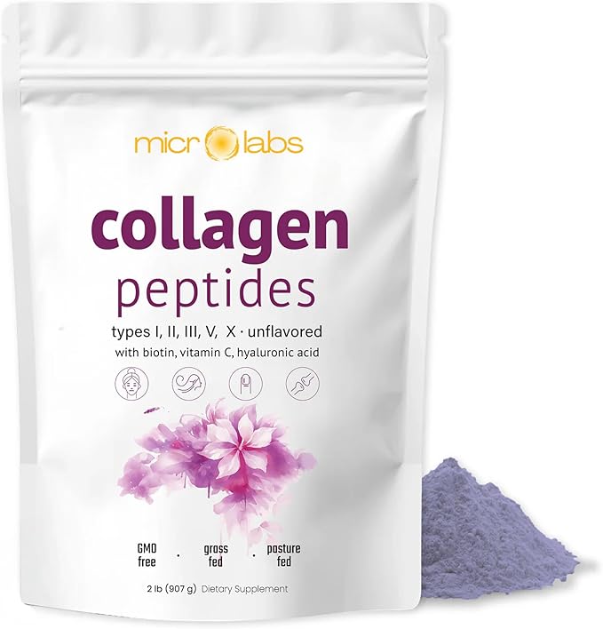 microlabs™ Multi Collagen Peptides Powder 16 oz – Type I II III V &amp X Hydrolyzed Collagen with Hyaluronic Acid Biotin &amp Vitamin C – Unflavored Collagen Protein Powder for Men &amp Women