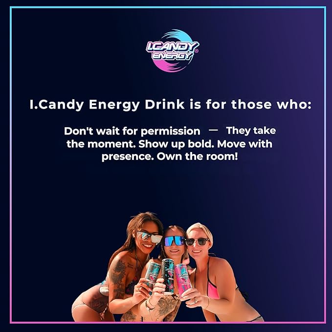 I.CANDY Energy Drink Original 24 Pack 12 oz Cans Bulk Energy Drinks Case Classic Flavor 114mg Caffeine Smooth Clean Energy No Crash