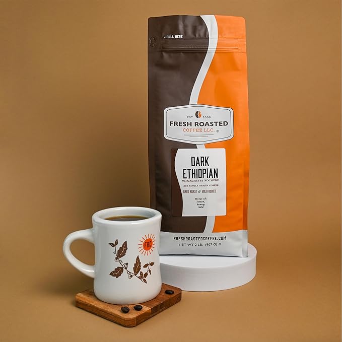 Fresh Roasted Coffee Dark Ethiopian Yirgacheffe Kochere 2 lb (32 oz) Dark Roast Kosher Whole Bean
