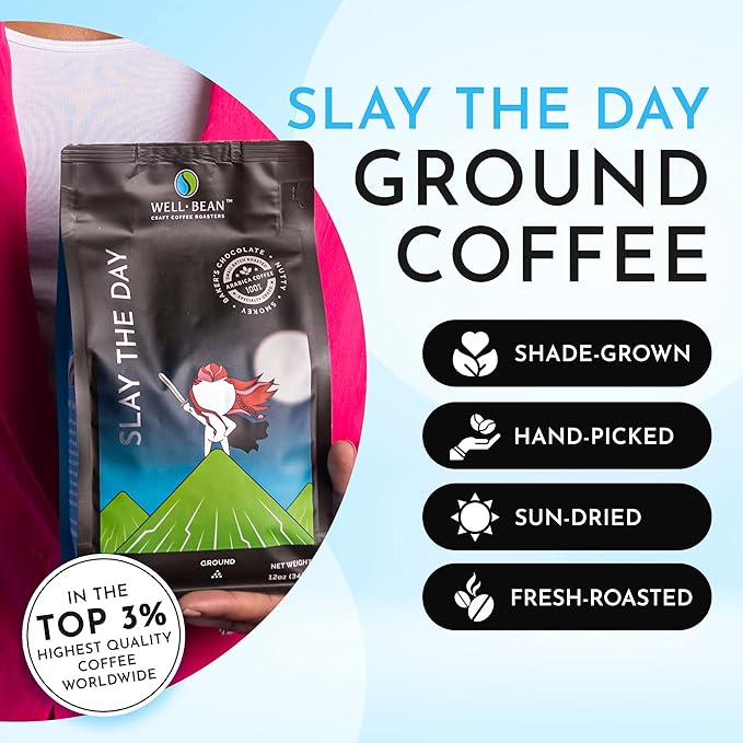 Well-Bean Coffee - Jubilation Blend Ground Coffee Beans Colombian and Nicaraguan Ground Coffee Gluten-Free Vegan Keto Coffee Ground Medium Roasted Coffee 2 lb