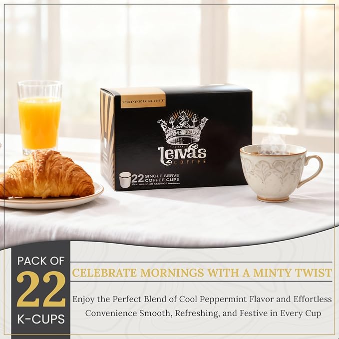 Leiva’s Guatemalan Single Serve Coffee Pods (22 Count) – Small Batch Peppermint Flavor Capsules - Rich Bold &amp Balanced Flavor - Single Serve Pods for Keurig Coffee Machine - 0.35 Oz Cups