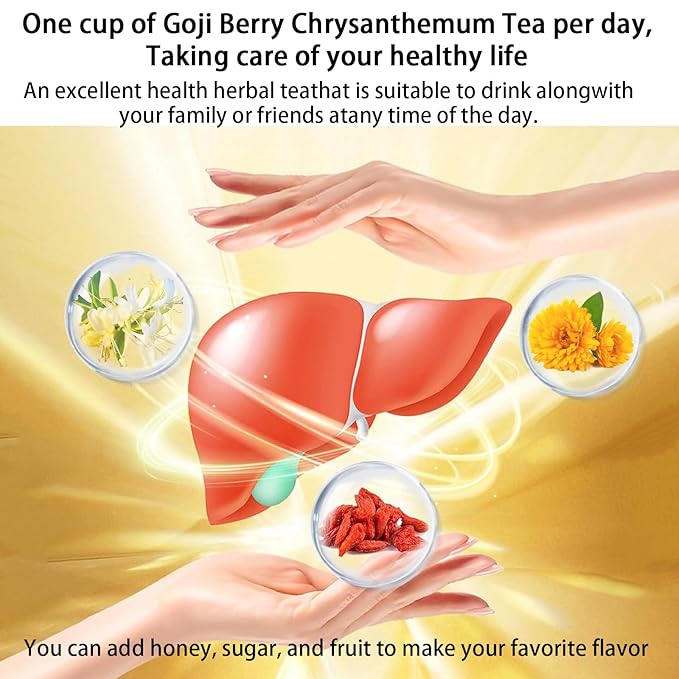 Goji Berry Chrysanthemum Tea for Liver Health 8 Excellent Raw Material Formulas Chinese Health Herbal Tea Liver Cleanse &amp Detox Herbal Tea Bags 15Bag Vegan Sugar-Free &amp Caffeine-Free (2B
