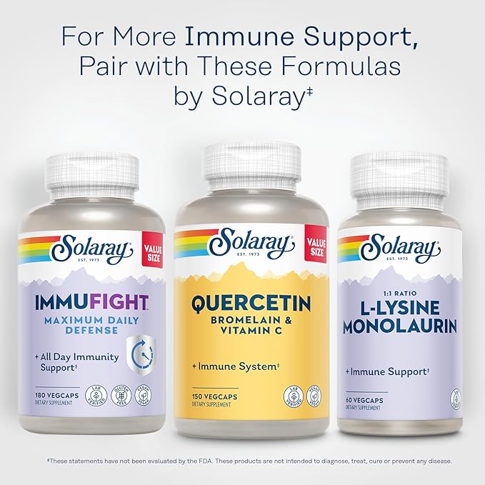 SOLARAY Quercetin Bromelain &amp Vitamin C Immune System Sinus Respiratory &amp Antioxidant Activity Support Vegan 500mg of Quercetin &amp 1235mg of VIT C 60 Day Guarantee 75 Servings 150