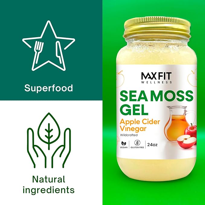 Sea Moss Gel Apple Cider Vinegar 24oz Wildсrafted Gold Sea Moss Gel from Saint Lucia | 92 Vitamins and Minerals | Pure Raw+Non-GMO