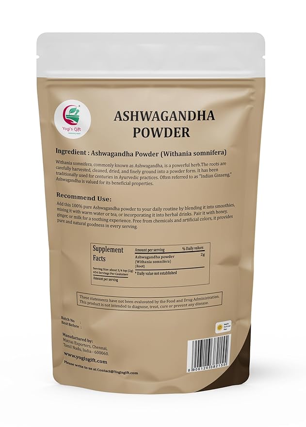 Ashwagandha Powder 2 LB 100% Natural &amp Pure Ashwagandha Root Powder Finely Grounded for Teas Smoothies &amp Recipes 2 LB Bulk Pack Resealable Bag for Freshness - By Yogi’s Gift®