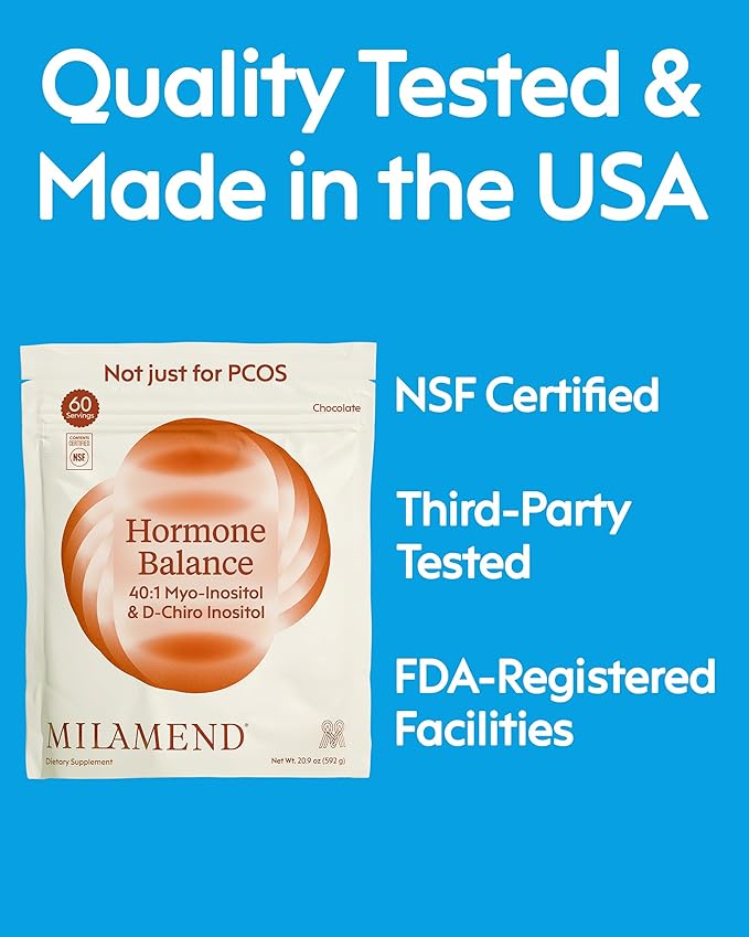 milamend Hormone Balance for Women 40:1 Myo-Inositol D-Chiro Inositol Supplement + CoQ10 ALA &amp Amino Acids – Fertility Ovarian &amp Cycle Support – Chocolate Powder – 30-Day Supply