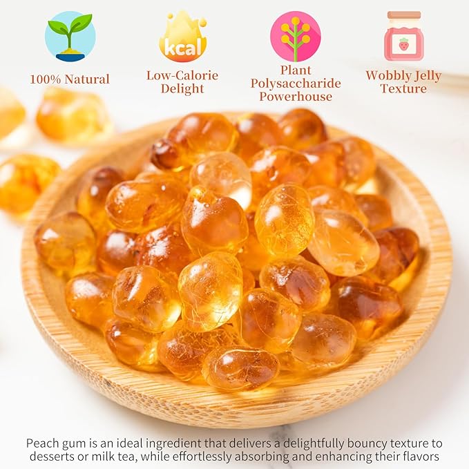 Wanhua Hall Dried Peach Gum Chinese Tao Jiao Natural Peach Resin 9.8oz Bouncy Texture Ideal for Desserts SoupsMilk Tea 桃胶