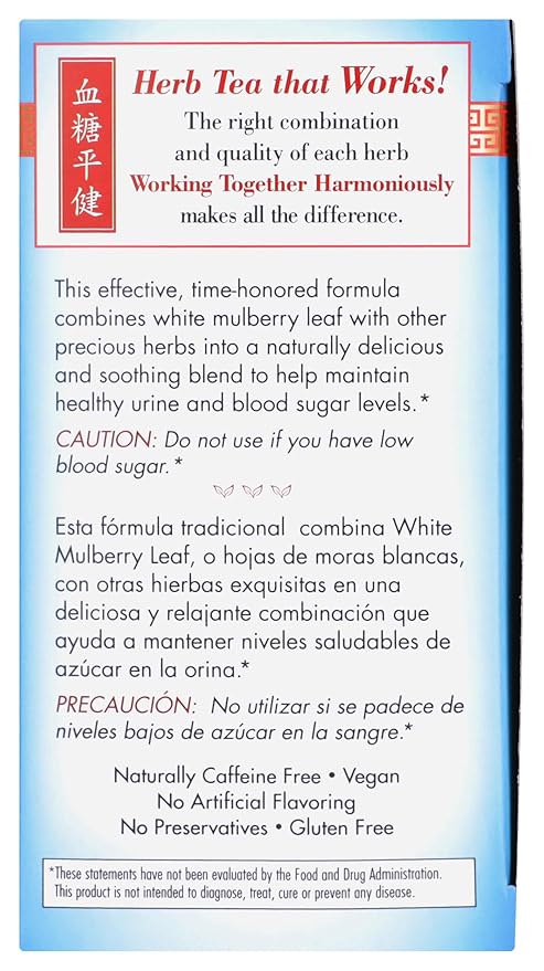 Bravo Tea Sugar Level Herbal Tea with White Mulberry Naturally Caffeine Free Vegan Friendly Gluten Free &amp Non-GMO 20 Tea Bags (Pack of 6)