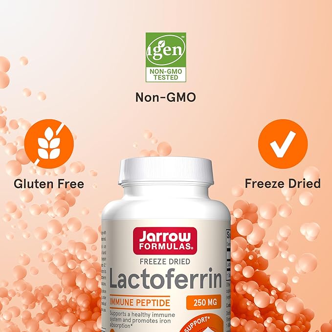 Jarrow Formulas Lactoferrin 250 mg - Immune-Supporting Glycoprotein - for Healthy Immune System Support &amp Iron Absorption - Freeze Dried - Gluten Free - Non-GMO - 60 Capsules (Servings) Pack of 1
