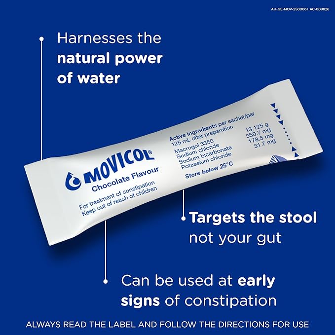 Movicol Sachets for Relieve of Constipation to Restore Comfortable Bowel Movements - Chocolate Flavor - 30 Sachets
