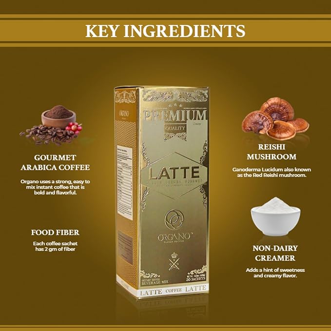 ORGANO Gourmet Cafe Latte 100% Certified Ganoderma Lucidum (20 Sachets)