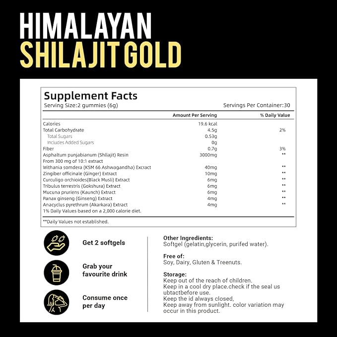 VivoNu Pure Himalayan* Shilajit* Gummies micronutrient Supplement Himalayan Premium Ingredient with Shilajit Ashwagandha Gokshura Fulvic Acid &amp 85+ Trace Minerals I for Men Women (3000MG/2 B