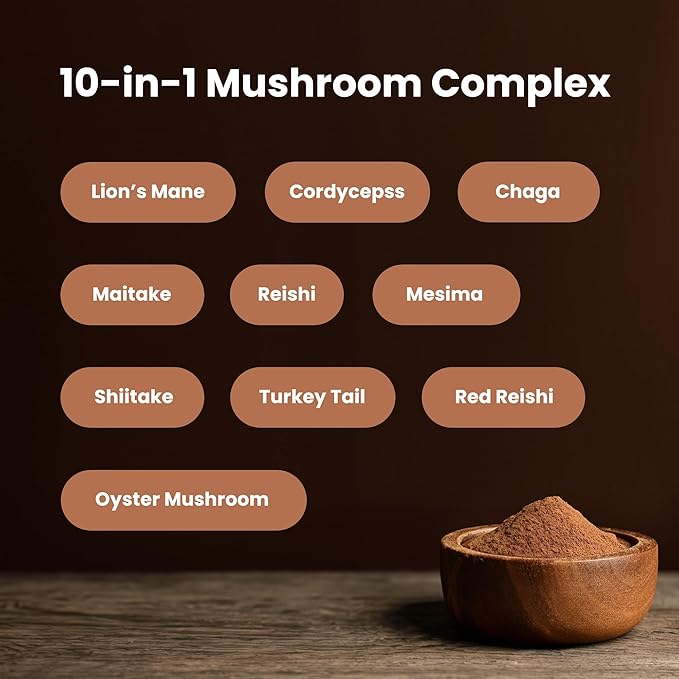 NutraChamps Organic Mushroom Powder - 10-in-1 Complex - Mushroom Supplement Powder Blend for Memory Focus &amp Immune Support - 8oz (8.0 OZ Mushroom Blend)