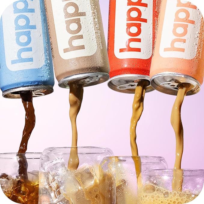 happy coffee canned mocha latte 11 oz. cans 12 pack notes of cocoa &amp elation 100% arabica beans no artificial flavors or sweeteners