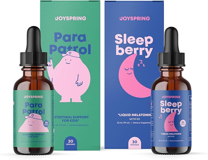 JoySpring Kids Bedtime Routine for Sleep &amp Gut Support – Liquid Melatonin + Herbal Digestive Support Drops for Toddlers &amp Kids – Evening Wellness System