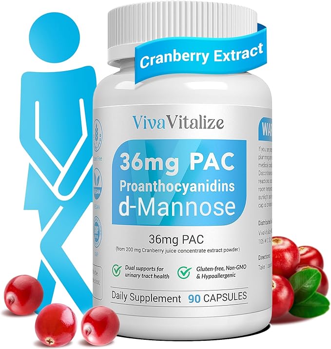 5 in 1 Cranberry Supplement for Women 36mg PAC 100% Soluble D-mannose Dandelion Herb Mulberry Uva Ursi Leaf Natural Urinary Tract Health Support Cranberry Pills UTIs Prevention 90 Caps