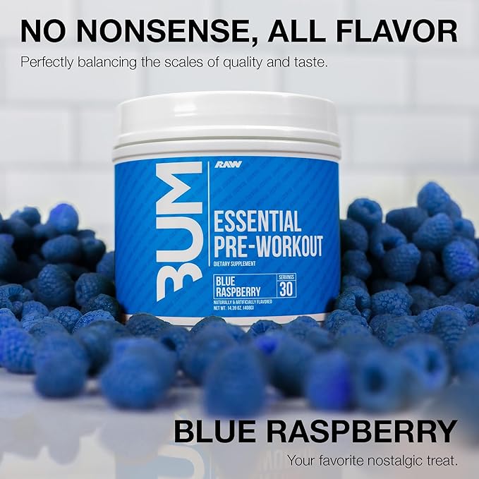 RAW Nutrition - Essential Pre - Chris Bumstead Pre Workout Formula Sports Nutrition Pre-Workout Powders | Men &amp Womens Drink Energy Powder for Working Out (Blue Raspberry)