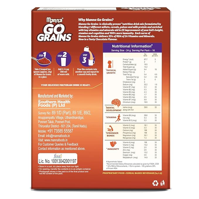 Manna Go Grains - Multigrain Instant Drink Mix - 400g Pack (Chocolate Flavour)