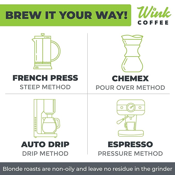 Wink Coffee Blonde Roast Light Roast Whole Bean Coffee Large 2.2 lb bag Single Origin Colombian Arabica Beans Small-Batch Smooth Sustainably Sourced