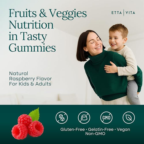 (120 Chews) Fruits and Veggies Supplement - Super Greens Gummies (9 Superfruits &amp 30 Veggies) Mushrooms Fruit and Vegetable Vitamins Non-GMO Pectin-Based Gluten-Free No Capsules