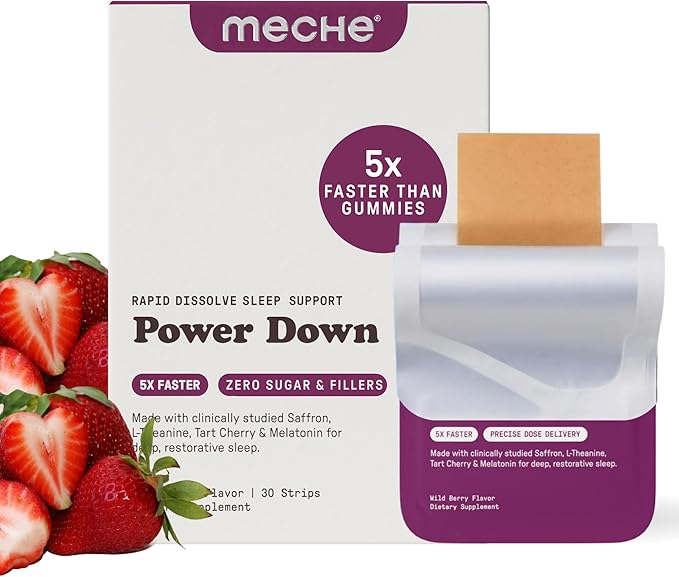 Meche Sleep Rapid Dissolve Strips - Faster Than Melatonin Gummies - Melatonin 5mg L-Theanine Tart Cherry Saffron - Sugar Free Natural Sleep Aids for Adults (30 Sleep Strips)