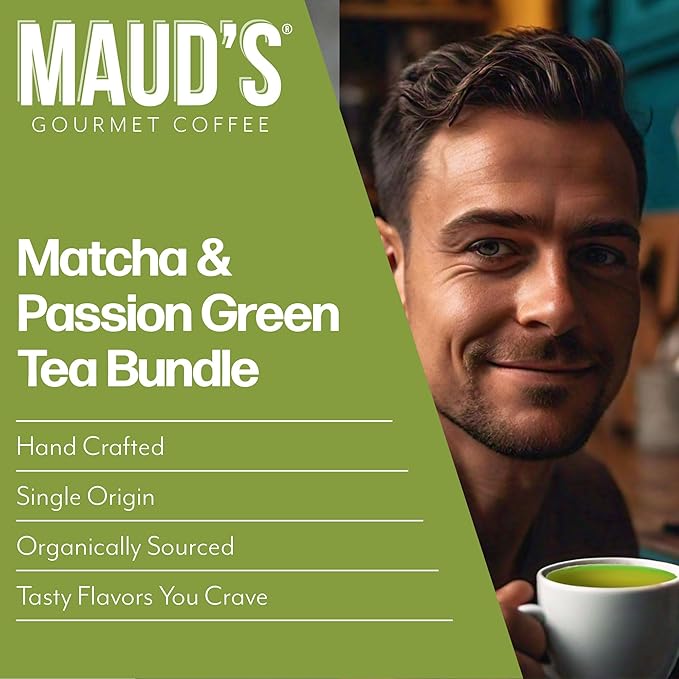 Maud's Organic Passion Green Tea Pods &amp Organic Matcha Green Tea Bundle 48 ct Single Serve Tea Pods – 100% Gourmet Blended Tea Leaves Compatible with Keurig K Cups Maker