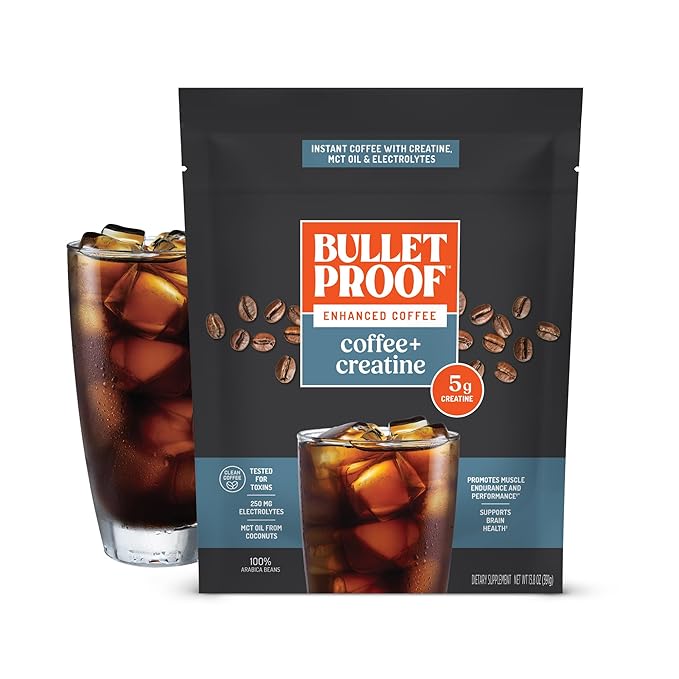 Bulletproof Coffee + Creatine Instant Coffee 5g Micronized Creatine Monohydrate with Electrolytes &amp MCT Oil Clean Toxin-Tested Beans Energy &amp Performance Support 38 Servings