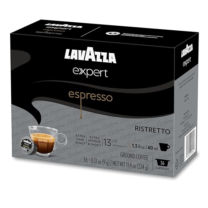 Lavazza Expert Espresso Ristretto Capsules Extra Dark Roast Arabica and Robusta Blend Compatible with Lavazza Classy Machines (36 Capsules) (Pack of 2)