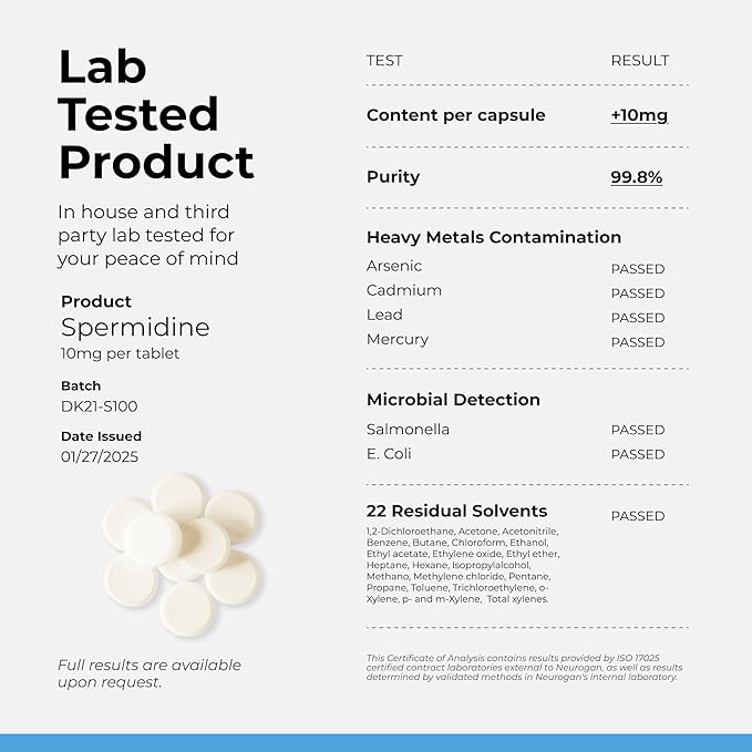 Neurogan Spermidine Supplement - 1200mg - 99% Pure 100x More Potent Than Rice &amp Wheat Germ Extract - for Cellular Health Anti-Aging &amp Energy* - Made in USA - 10MG Per Serving - 120 Servings