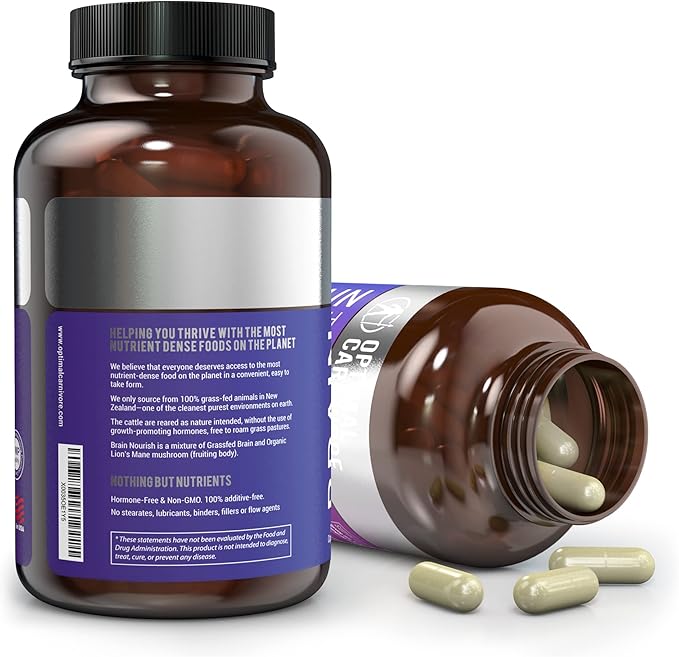 Optimal Carnivore Lions Mane Mushroom Supplement &amp Beef Brain Powerful Nootropics Brain Support Supplement Brain Supplements for Memory and Focus 180 Capsules