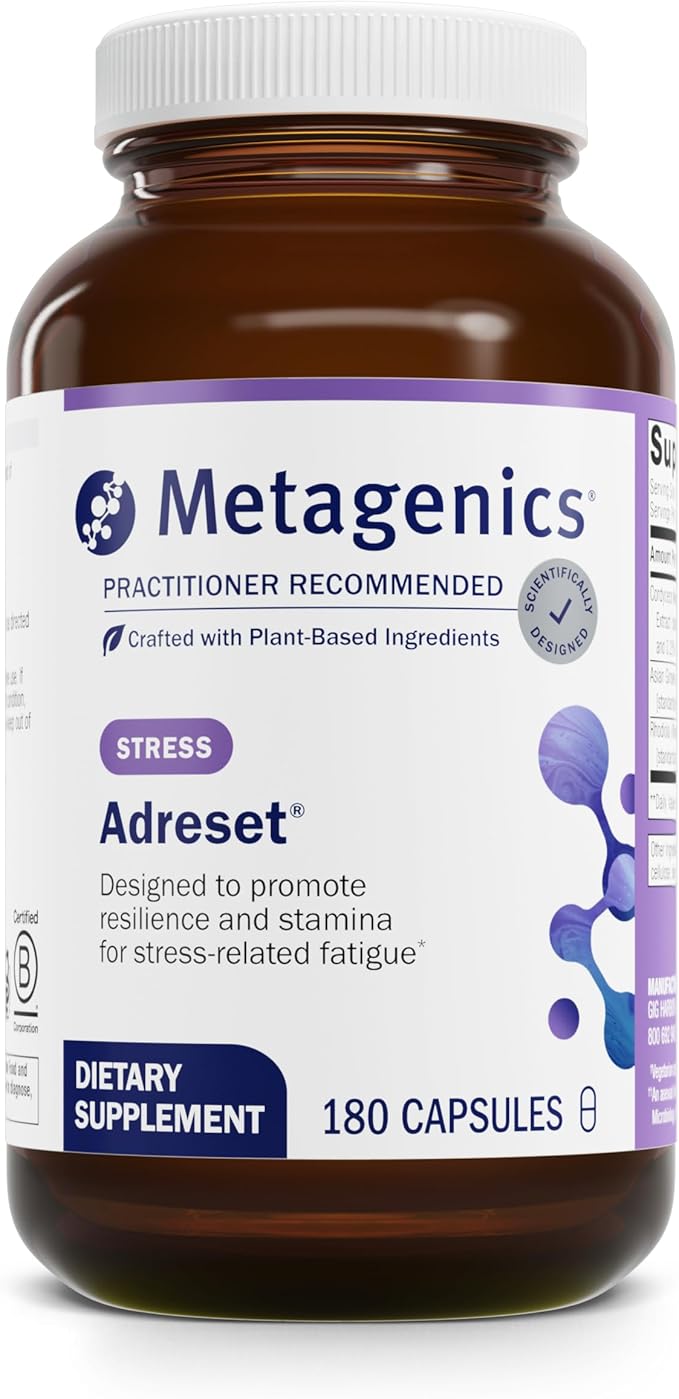 Metagenics Adreset - Adaptogen Formula with Rhodiola Panax Ginseng &amp Cordyceps - Supports Stress Resilience Energy &amp Fatigue Relief - Non-GMO Gluten-Free &amp Vegetarian - 180 Capsules