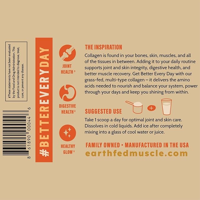 Earth Fed Muscle Lemonade Collagen Powder – Grass Fed Hydrolyzed Collagen for Women &amp Men - Healthy Bones Skin &amp Hair - Types 1 &amp 3 Collagen Powder 12g Per Serving 33 Servings